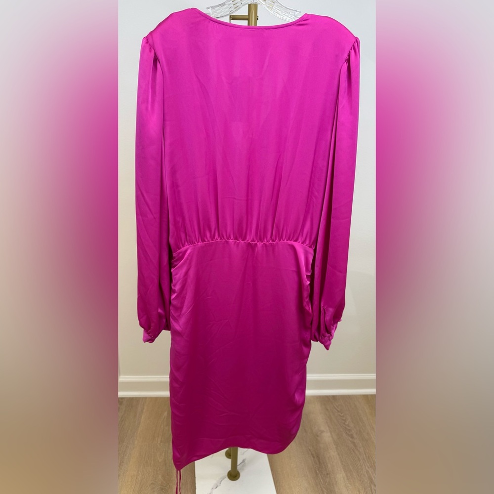 NWT Ramy Brook Foxy V-Neck Ruched Minidress Electric Pink Size 16 - Picture 2 of 6